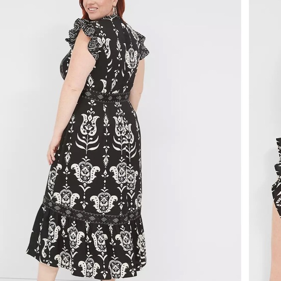 Lane Bryant dress black & White Hadley Floral flutter cap sleeve 26 like new - Picture 6 of 7